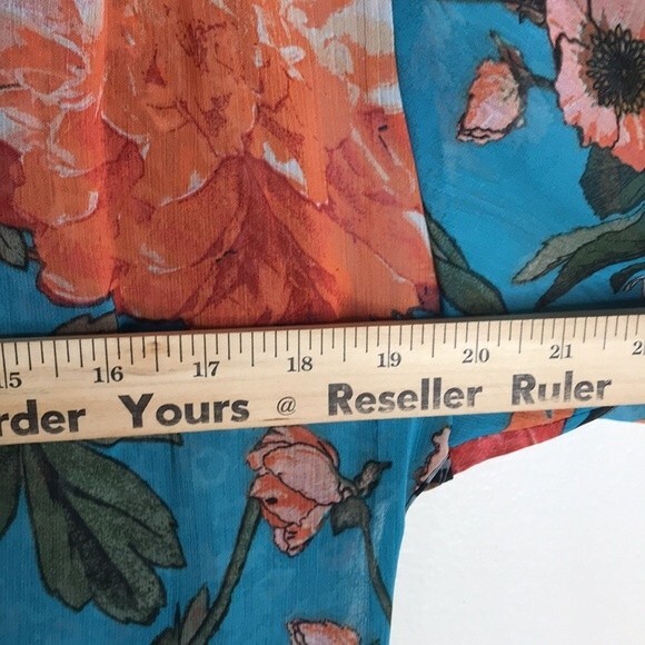Figueroa & Flower Sheer Floral V-neck Long-sleeved sheer Blouse size medium boho - Picture 7 of 12